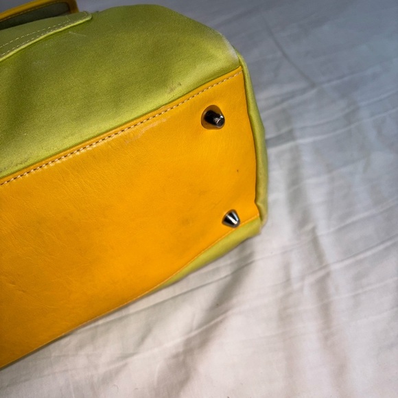 Coach Green Canvas & Yellow Leather Trim Carryall Hampton Tote - Picture 5 of 16